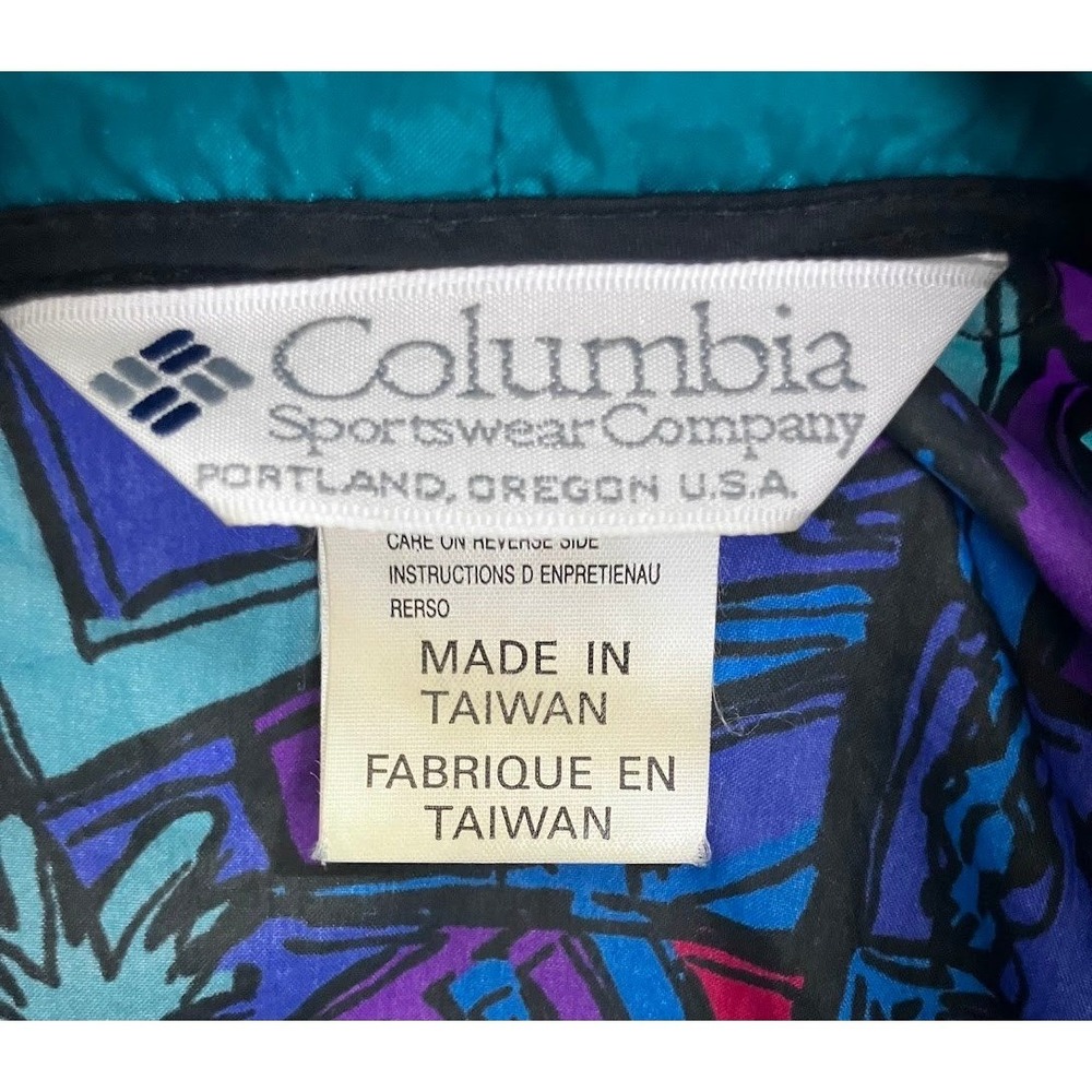 Vintage Columbia Isle Cove Anorak Jacket Mens Large L 90s Teal Geometric 1/2 Zip - Picture 2 of 16